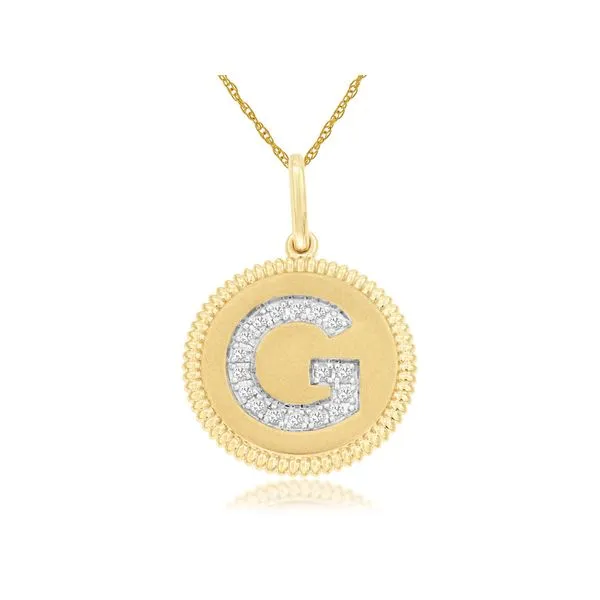 14K yellow Gold Diamond G Initial Disc Pendant Length 18 Inches Quality Gem LLC Bethel, CT