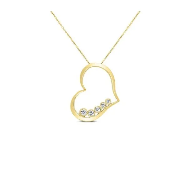 14K Yellow Gold Diamond Heart Pendant Length 18 Inches Quality Gem LLC Bethel, CT