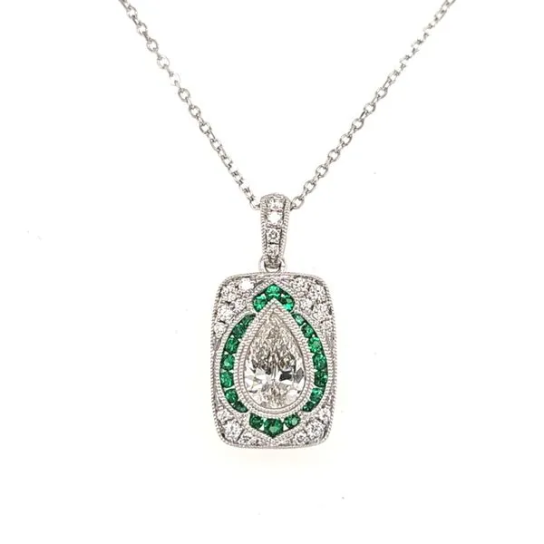 14K White Gold Diamond and Emerald Pendant Length 18 Inches Quality Gem LLC Bethel, CT