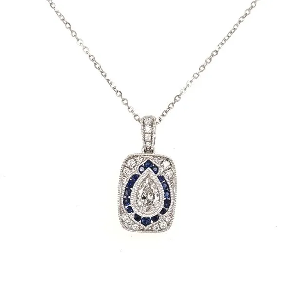 14K White Gold Sapphire and Diamond Pendant Length 18 Inches Quality Gem LLC Bethel, CT