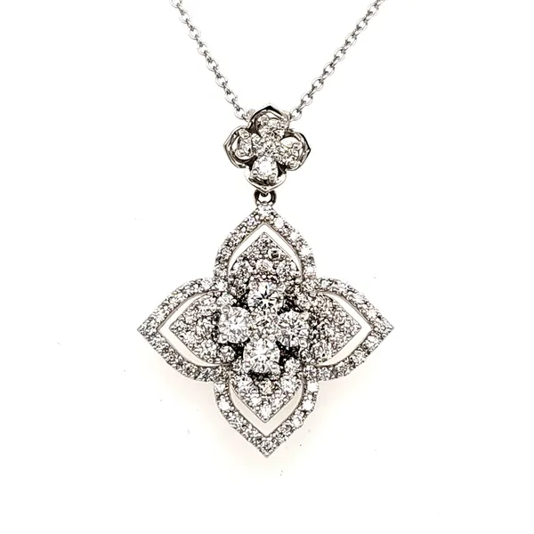 14K White Gold Large Floral Quatrefoil Diamond Pendant Length 18 Inches Quality Gem LLC Bethel, CT