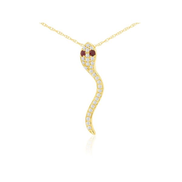 14K Yellow Gold Diamond and Ruby Snake Pendant Length 18 Inches Quality Gem LLC Bethel, CT