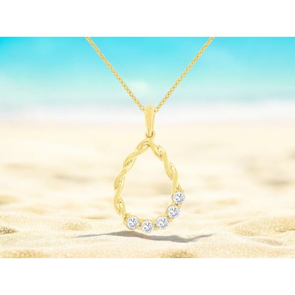 14K Yellow Gold Diamond Twisted Pear Shap Drop Pendant Length 18 Inches Image 2 Quality Gem LLC Bethel, CT