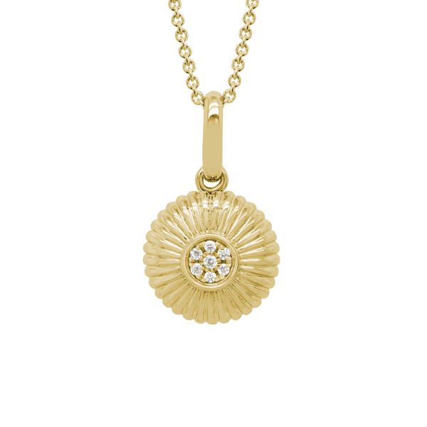14K Yellow Gold Ribbed Circle Diamond Pendant Quality Gem LLC Bethel, CT