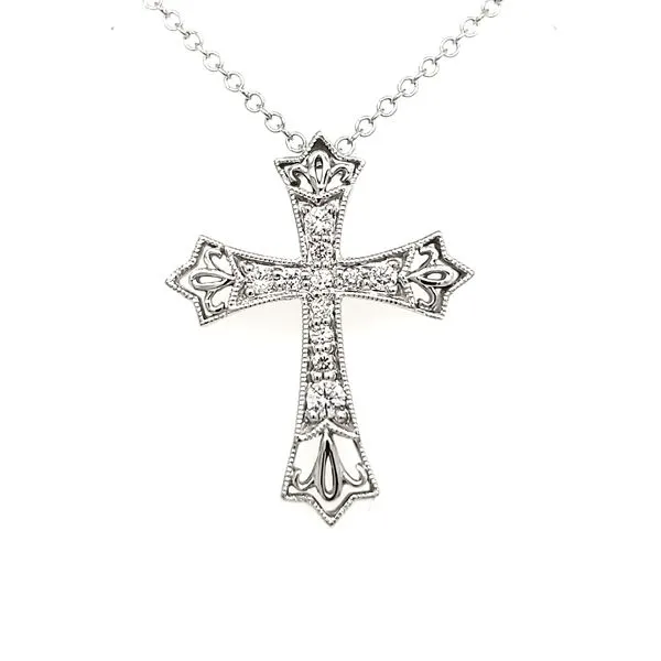 14K White Gold Filigree & Diamond Cross Pendant Quality Gem LLC Bethel, CT