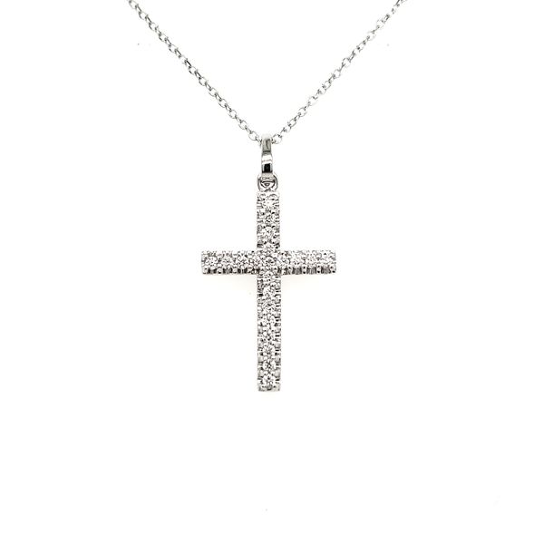 14K White Gold Diamond Cross Pendant Image 3 Quality Gem LLC Bethel, CT