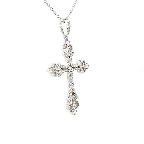 14K White Gold Diamond Filigree Cross Pendant Image 2 Quality Gem LLC Bethel, CT