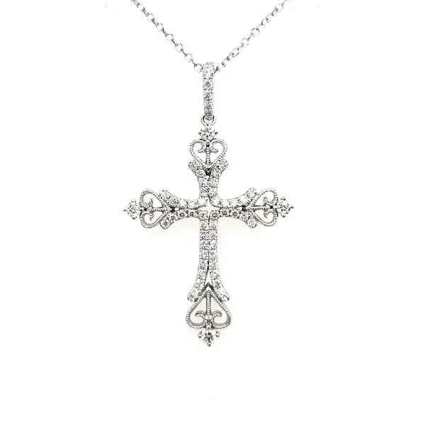 14K White Gold Diamond Filigree Cross Pendant Quality Gem LLC Bethel, CT
