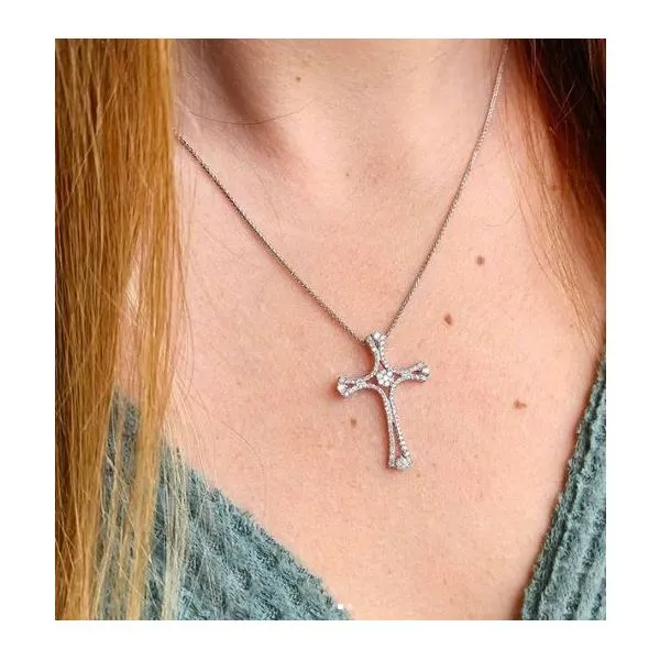 14K White Gold Diamond Open Cross Pendant Image 4 Quality Gem LLC Bethel, CT