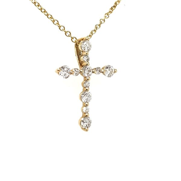14K Yellow Gold Diamond Cross Pendant Image 2 Quality Gem LLC Bethel, CT
