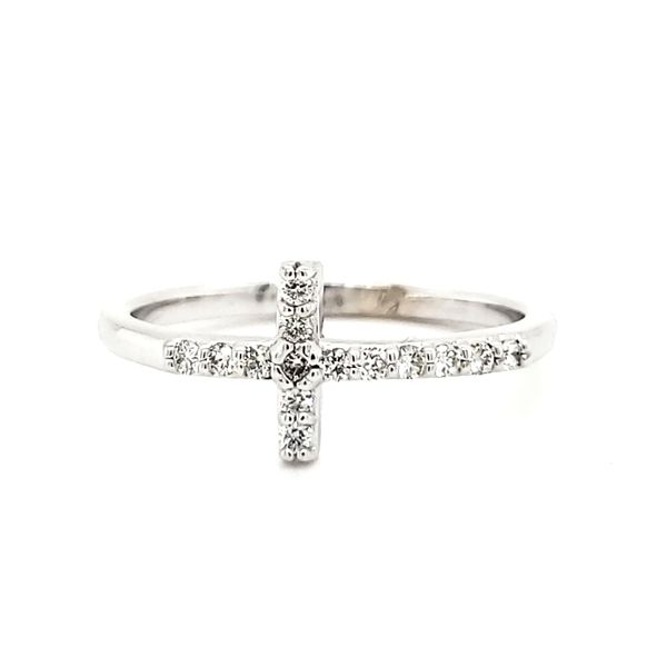 14K White Gold Diamond Cross Ring Image 3 Quality Gem LLC Bethel, CT