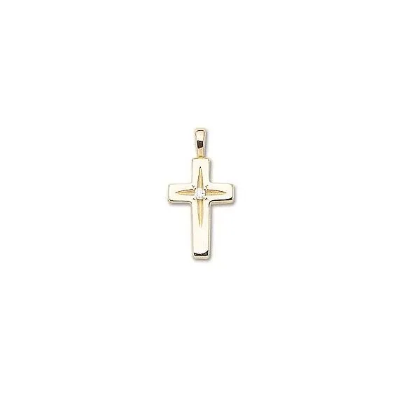 14K Yellow Gold Solid Cross with Diamond Quality Gem LLC Bethel, CT