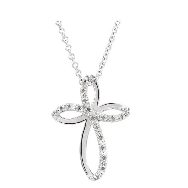 14K White Gold Diamond Swirl Cross Length 18 Inches Quality Gem LLC Bethel, CT