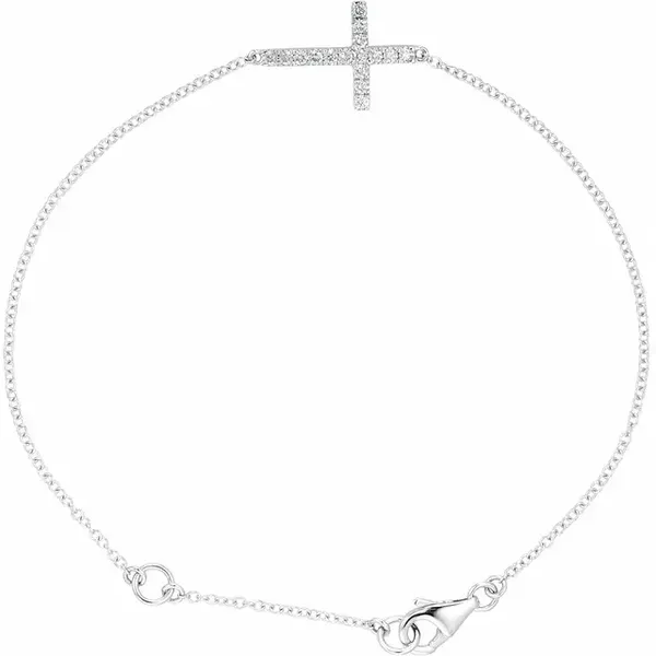 14K White Gold Sideways Diamond Cross Bracelet Quality Gem LLC Bethel, CT