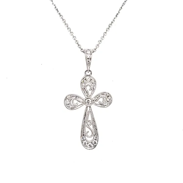 14K White Gold Filigree Diamond Cross Length 18 Inches Quality Gem LLC Bethel, CT