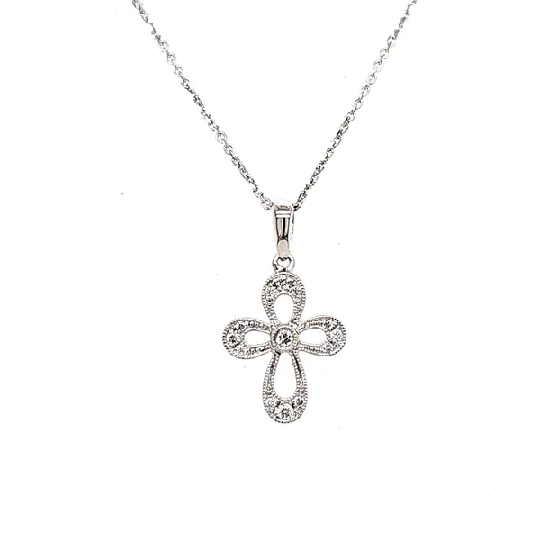 14K White Gold Small Filigree Diamond Cross Length 18 Inches Quality Gem LLC Bethel, CT