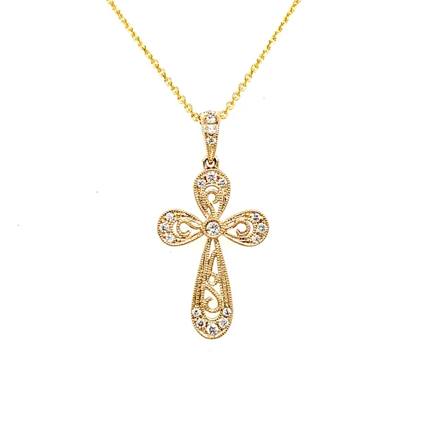 14K Yellow Gold Filigree Diamond Cross Length 18 Inches Quality Gem LLC Bethel, CT