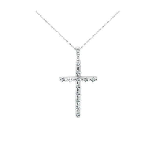14K White Gold Diamond Cross Pendant Length 18 Inches Quality Gem LLC Bethel, CT
