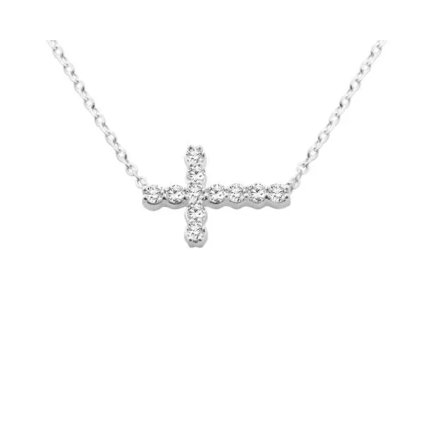 14K White Gold East West Diamond Cross Necklace Length 18 Inches Quality Gem LLC Bethel, CT