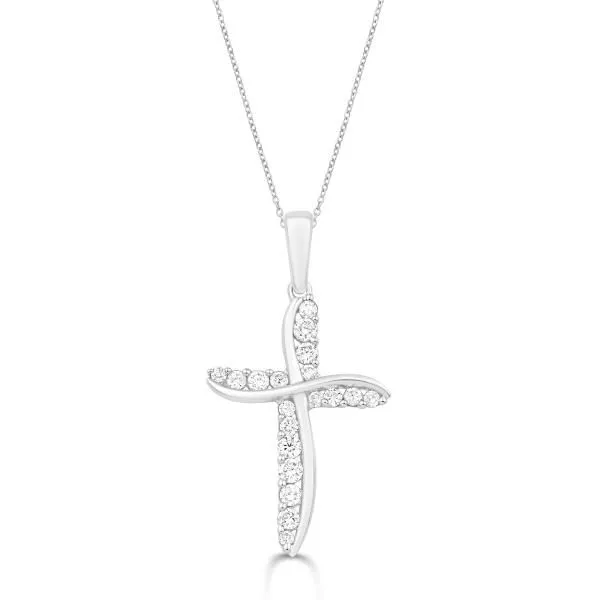 14K White Gold Diamond Twist Cross Pendant Length 18 Inches Quality Gem LLC Bethel, CT