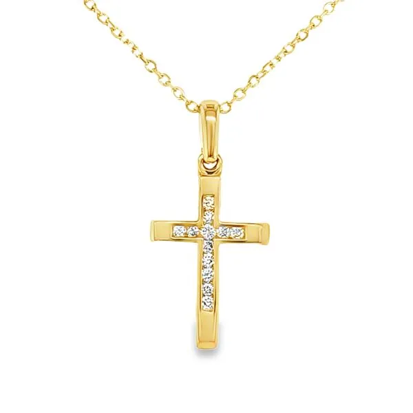 14K Yellow Gold Diamond Cross Pendant Length 18 Inches Quality Gem LLC Bethel, CT