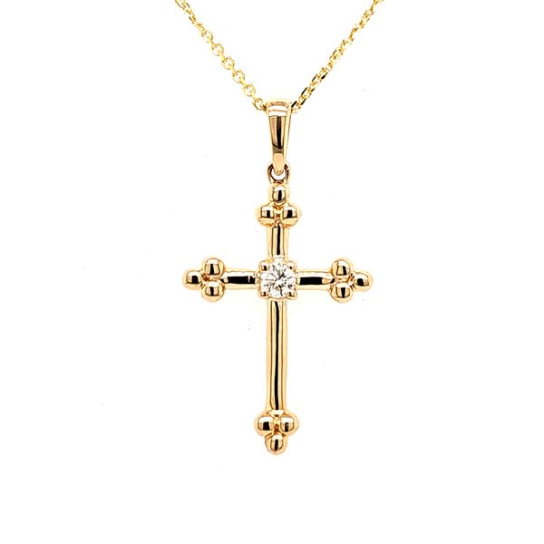 14K Yellow Gold Diamond Cross Pendant Length 18 Inches Quality Gem LLC Bethel, CT
