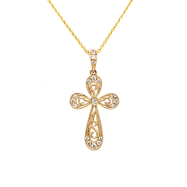14K Yellow Gold Filigree Diamond Cross Length 18 Inches Quality Gem LLC Bethel, CT