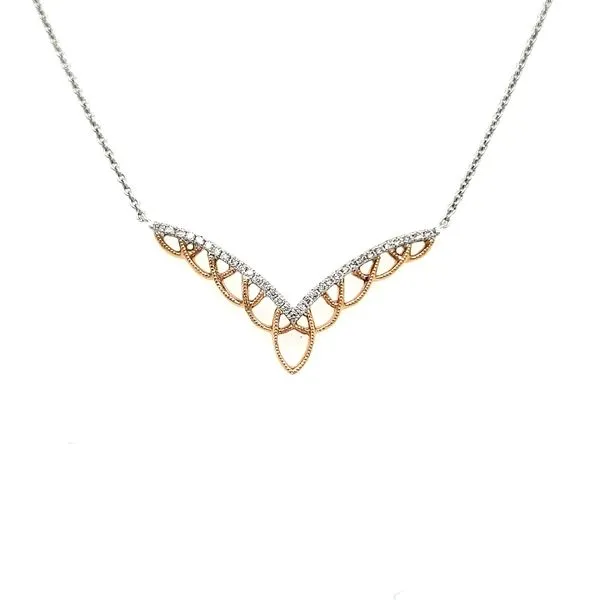 18K White & Rose Gold Scalloped Chevron Diamond Necklace Quality Gem LLC Bethel, CT