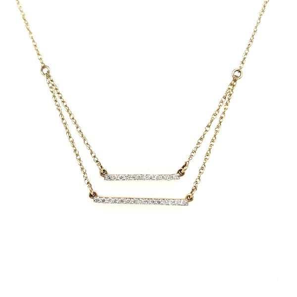 14K Yellow Gold Double Bar Diamond Necklace Image 2 Quality Gem LLC Bethel, CT