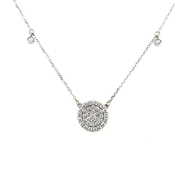 14K White Gold Pavé Disc & Dangle Diamond Necklace Image 2 Quality Gem LLC Bethel, CT