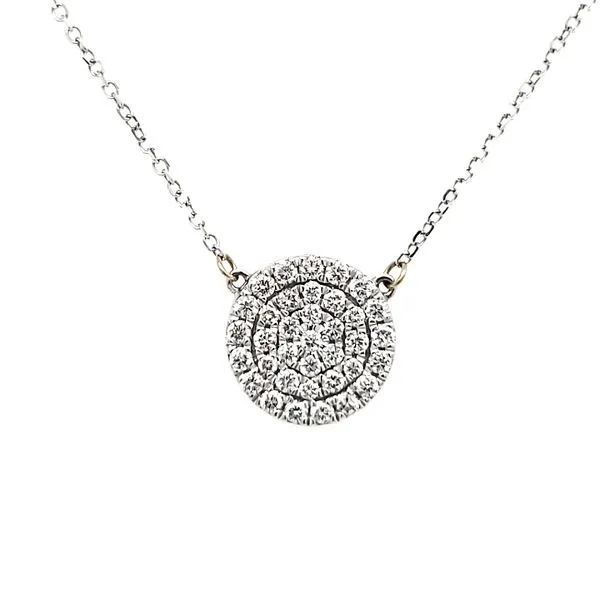 14K White Gold Pavé Disc & Dangle Diamond Necklace Image 3 Quality Gem LLC Bethel, CT