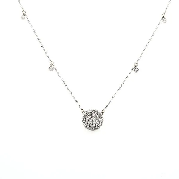 14K White Gold Pavé Disc & Dangle Diamond Necklace Quality Gem LLC Bethel, CT