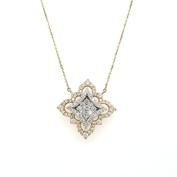 14K Yellow & White Gold Elegant Filigree Statement Diamond Necklace Image 3 Quality Gem LLC Bethel, CT