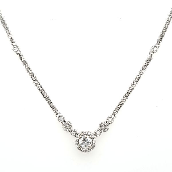 14K White Diamond Halo Necklace Image 2 Quality Gem LLC Bethel, CT