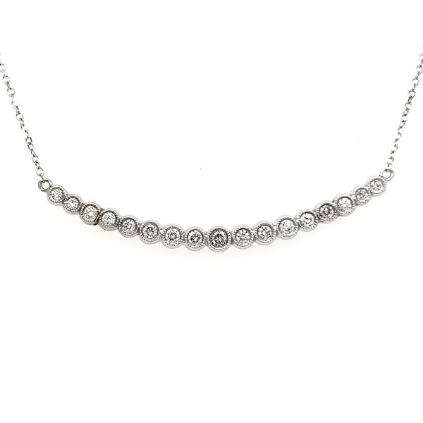 14K White Gold Milgrain Bezel Bar Diamond Necklace Quality Gem LLC Bethel, CT