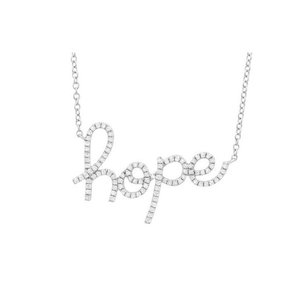 14K White Gold Diamond HOPE Necklace Image 3 Quality Gem LLC Bethel, CT