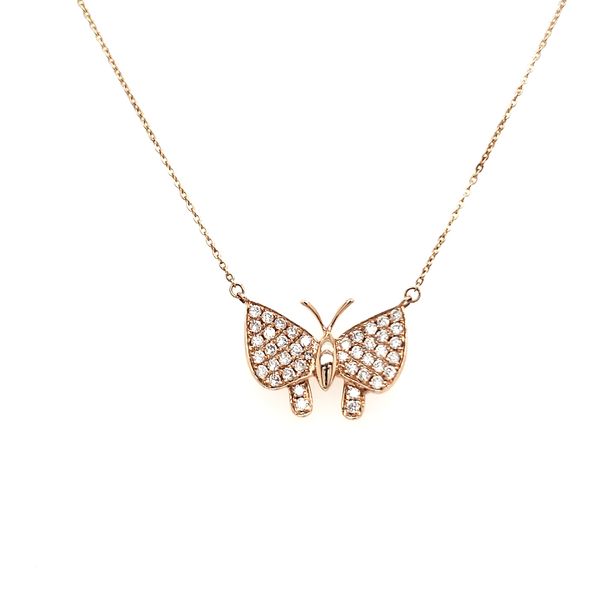 14K Rose Gold Diamond Butterfly Necklace Image 3 Quality Gem LLC Bethel, CT
