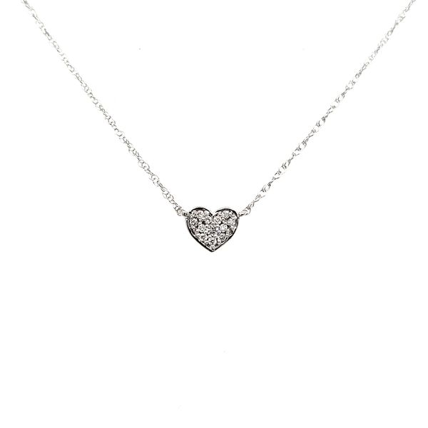 14K White Gold Mini Heart Diamond Necklace Image 3 Quality Gem LLC Bethel, CT