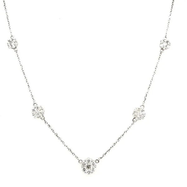 14K White Gold Five Diamond Cluster Necklace Quality Gem LLC Bethel, CT