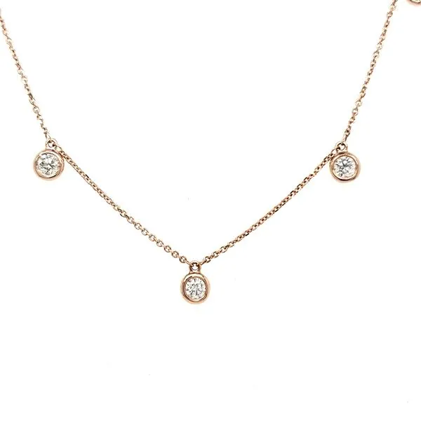 14K Rose Gold Five Diamond Dangle Station Necklace Image 2 Quality Gem LLC Bethel, CT