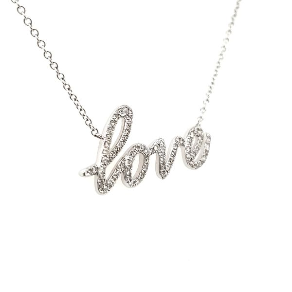 14K White Gold Diamond LOVE Necklace Image 2 Quality Gem LLC Bethel, CT