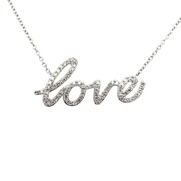 14K White Gold Diamond LOVE Necklace Quality Gem LLC Bethel, CT