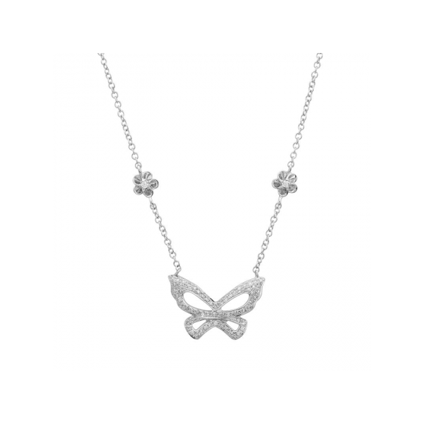 14K White Gold Diamond Butterfly & Flower Necklace Quality Gem LLC Bethel, CT