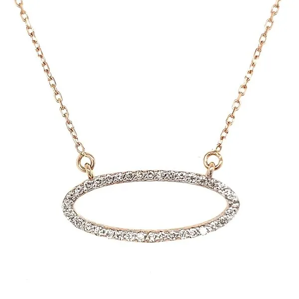 14K Rose Gold East West Open Oval Diamond Necklace Length 18 Inches Image 2 Quality Gem LLC Bethel, CT