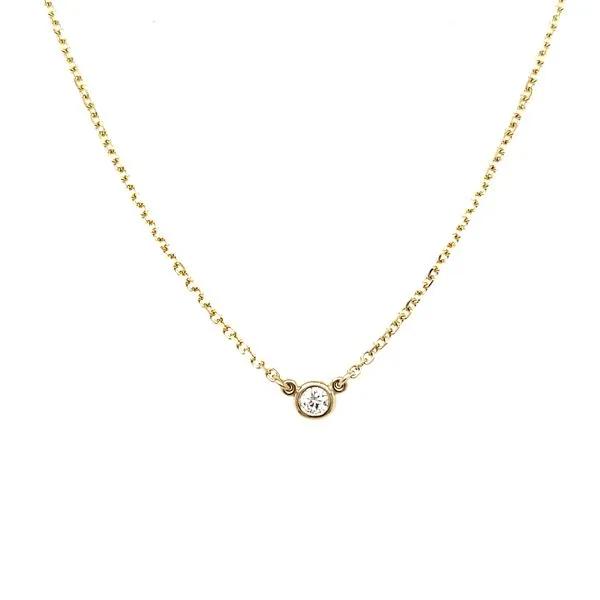 14K Yellow Gold Petite Solitaire Bezel 0.05ct Diamond Necklace Quality Gem LLC Bethel, CT