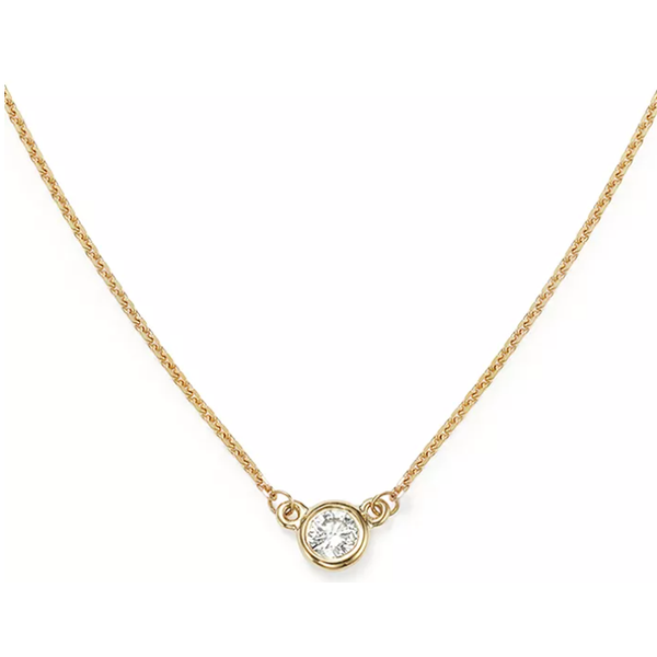 14K Yellow Gold Solitaire Bezel 0.25ct Diamond Necklace Quality Gem LLC Bethel, CT