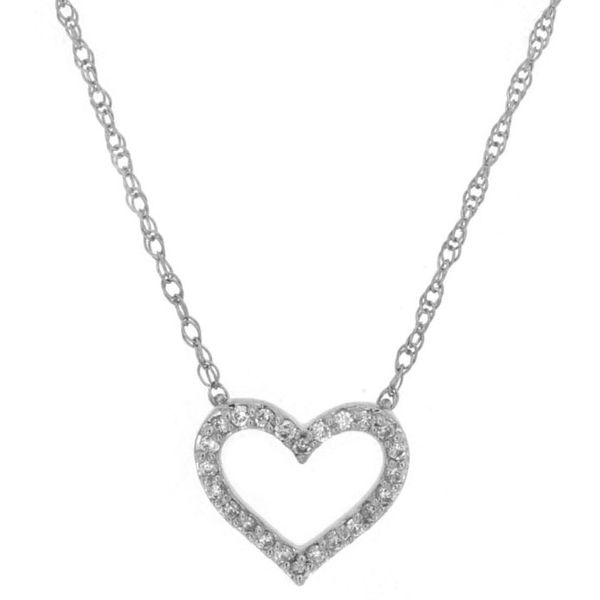 14K White Gold Mini Open Diamond Heart Necklace Image 2 Quality Gem LLC Bethel, CT