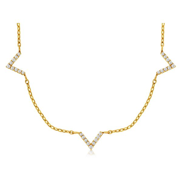 14K Yellow Gold Five Diamond V Station Necklace Quality Gem LLC Bethel, CT