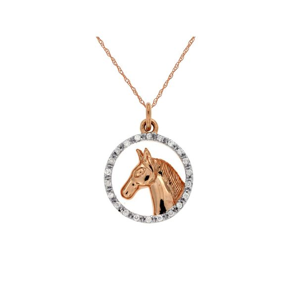 14K Rose Gold Horse Head Diamond Circle Necklace Quality Gem LLC Bethel, CT