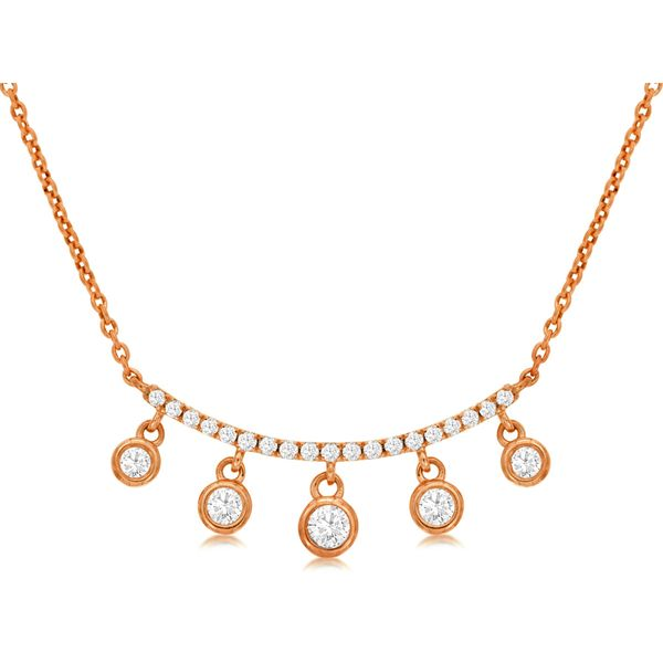 14K Rose Gold Curved Diamond Bar & Dangle Bezel Necklace Quality Gem LLC Bethel, CT